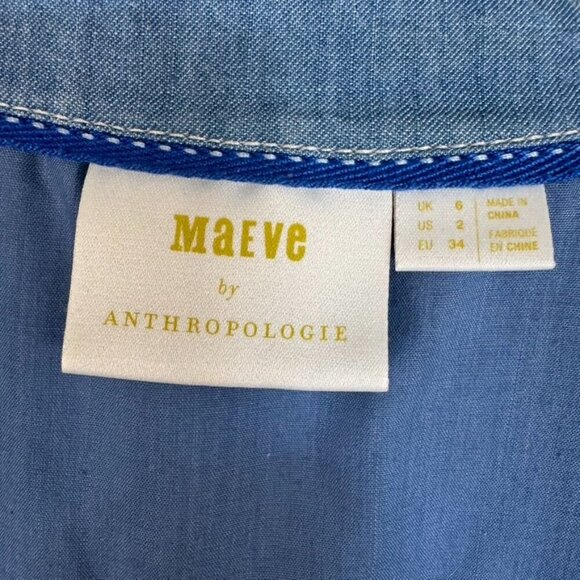 Anthropologie Maeve Blue Sleeveless Button Front Knee Length Midi Dress Size 2 - Picture 10 of 15